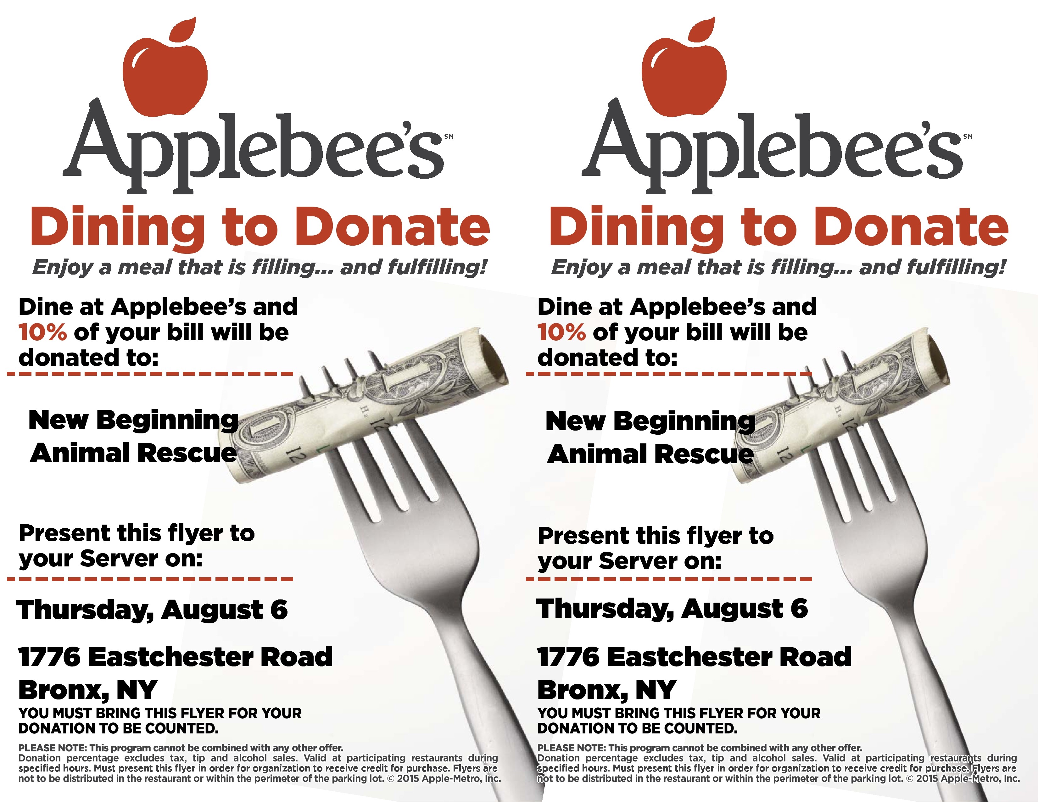 AppleBee's Dine To Donate All Day Event for New Beginning