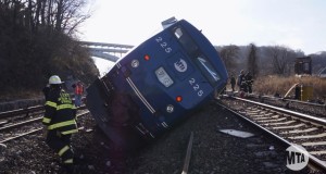 A still image taken from a MTA (Metropolitan Transportation Authority) video shows Hudson Line derailment recovery operations in New York