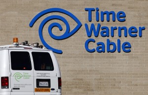 A cable truck returns to a Time Warner Cable office in San Diego, California