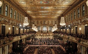Maestro Welser-Moest conducts the Vienna Philharmonic Orchestra during the traditional New Year's Concert in the Golden Hall of the Vienna Musikverein in Vienna