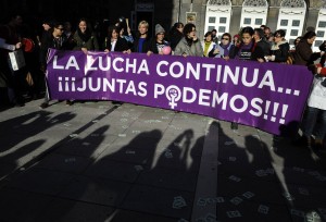 Pro-choice demonstrators take part in a rally in Oviedo