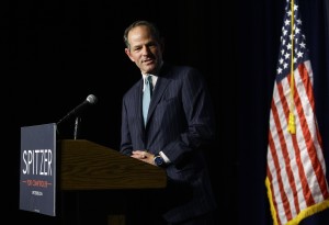 Former New York State Governor and Democratic candidate for New York City Comptroller Spitzer speaks during his Democratic primary election night event in New York