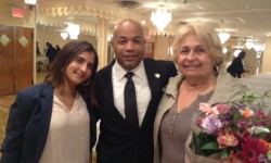Fran Mahony, District Leader for over a quarter of a century being  honored by Chairman Carl Heastie and her successor as District Leader Marjorie Valazquez-Lynch