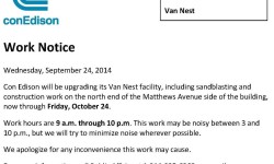 Work Notice – Van Nest Facility Improvement 9 24