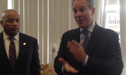 Attorney General Eric Schneiderman making a stop at Bronx Democratic County Committee offices early Election Day.