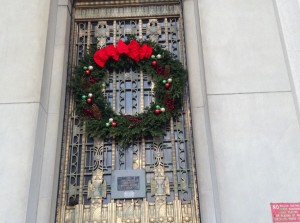 Wreath on Borough Hall Happy Holidays