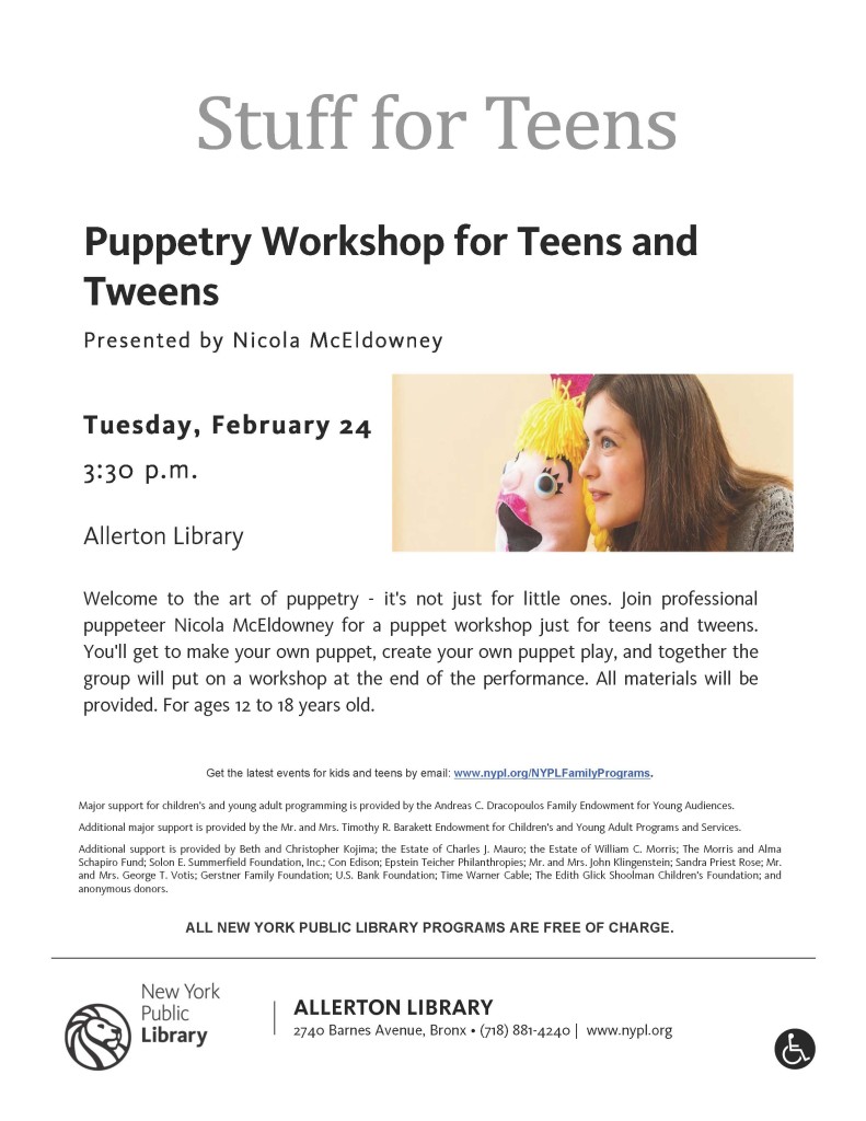 AL - Puppetry Workshop. Teens Feb.