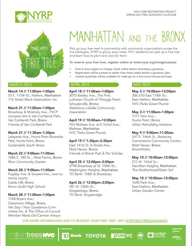 Free Trees_Manhattan-Bronx Schedule