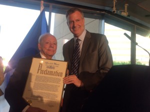 Sigmund Rolat. Holocaust Survivor and Philanthropist receiving Proclamation from Mayor Bill de Blasio