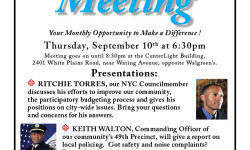 Bronx Park East Community Association September Meeting: Thurs. 9/10 at 6:30pm w/ Councilman Torres & 49th Precinct Captain Keith Walton