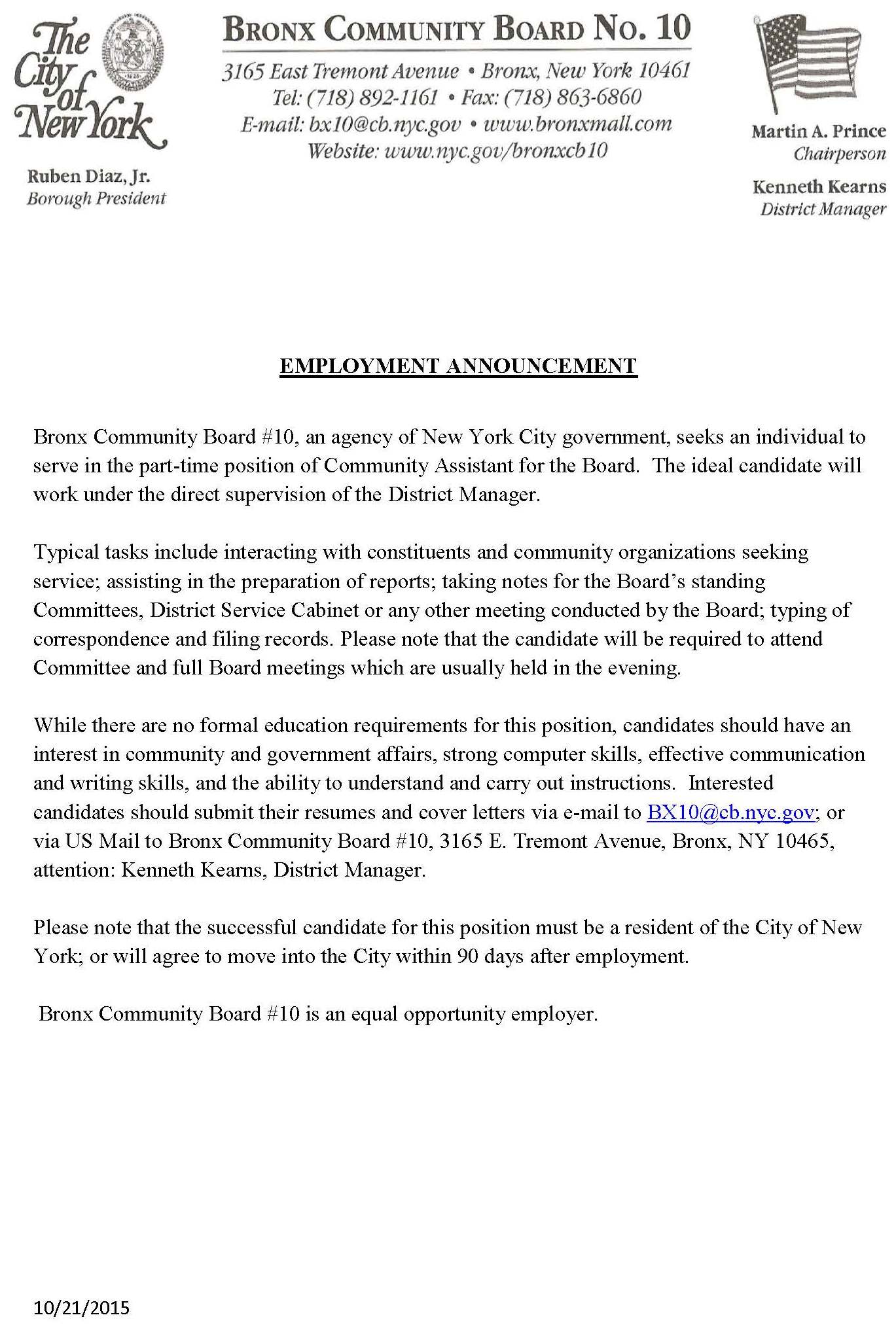 Bronx Community Board 10 Announcement (1)