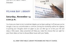 Free workshop at the NY Public Library Pelham Bay branch Sat., Nov.14 @ 2pm
