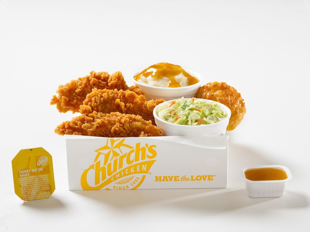 All-white-meat Tender Strips(R) dipped in Church's(R) famous Honey-Butter Biscuit batter and fried to a delicious golden brown. Honey-Butter Biscuit Tenders are available for a limited time only at participating locations.
