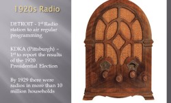 First commercial radio broadcast: Results of the 1920 Presidential Election -- Gov. Warren G. Harding's landslide victory.