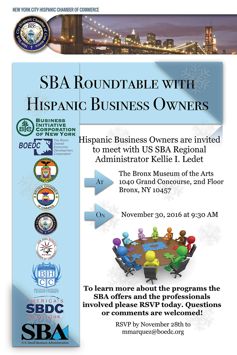 NYCHCC Announces SBA Roundtable with Hispanic Business Owners