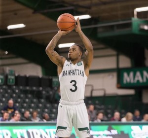 Zavier Turner takes jumper during MAAC game between Siena and Manhattan at Draddy Gym, in the Bronx New York on Sunday January 22, 2017. (Credit: Robert Cole)