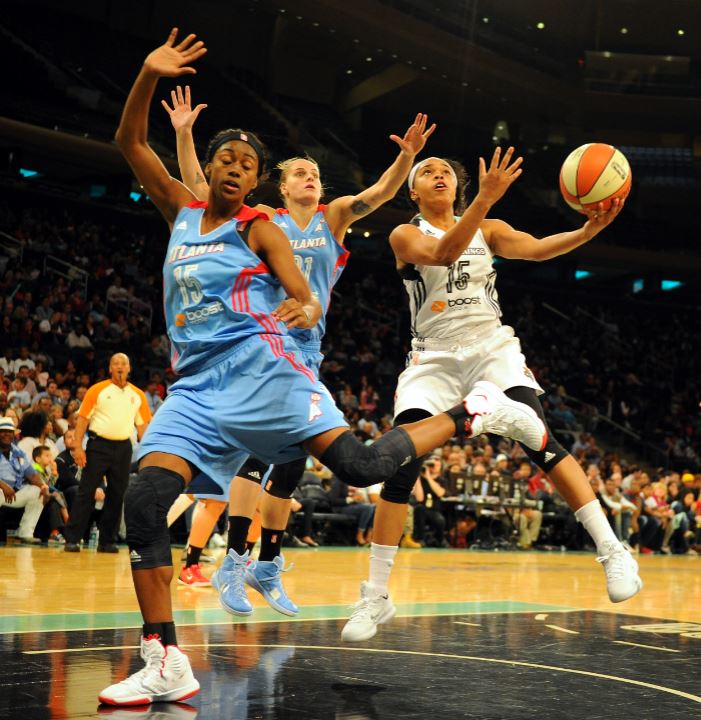 The Liberty's Brittany Boyd recently suffered an achilles injury that was successfully repaired but will cost her the 2017 WNBA season. Credit:  Neil Miller/Sportsday Wire. 