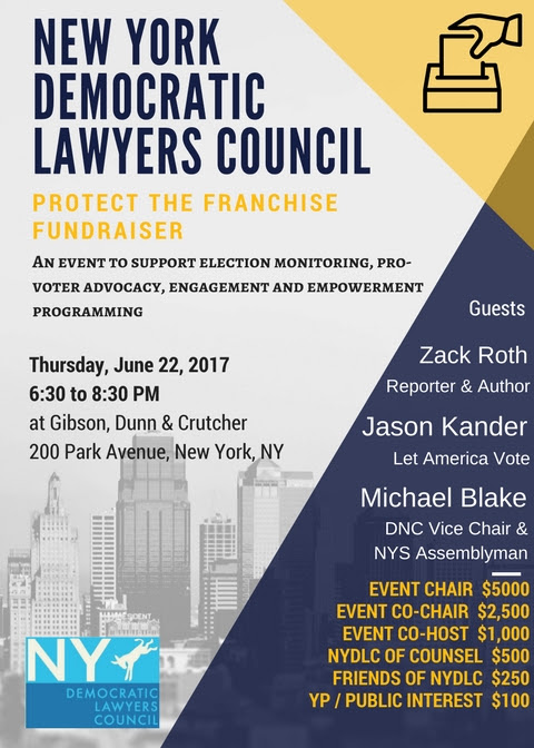 DNC Vice Chair Michael Blake will join former 2016 Senate Candidate Jason Kander and Author Zack Roth on June 22nd at NYDLC's annual Protect the Franchise Fundraiser