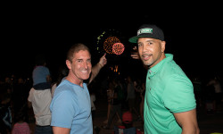 Bronx Borough President Ruben Diaz Jr. and State Senator Jeff Klein enjoy the show during the annual the annual “New York Salutes America” boardwalk festival and fireworks extravaganza at Orchard Beach on Thursday, June 29, 2017. Photo by Robert Benimoff.
