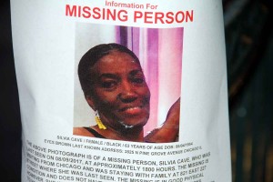  An NYPD missing persons flyer announcing the disappearance of  Silvia Cave, 63, of Chicago who was last seen August 9 in Wakefield.--Photo by David Greene