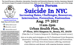 Invite to NYC Suicide Council’s Open Forum on Suicide in NYC, on Aug. 7th