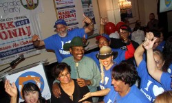 Senator Ruben Diaz, Sr., is surrounded by supporters after defeating several challengers for the City Council seat in District 18.--Photo by David Greene