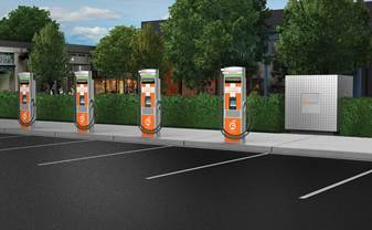 Rendering of fast-charging hub courtesy of ChargePoint  