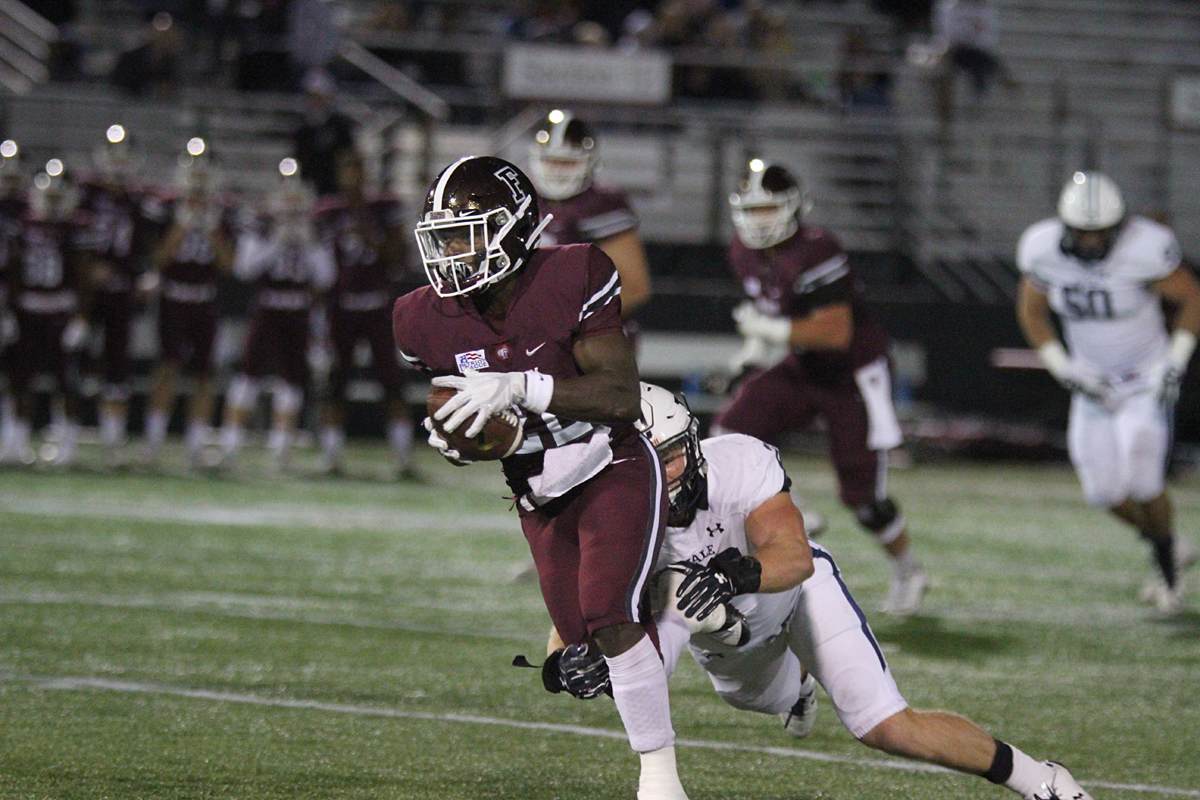 Fordham football's Chase Edmonds was limited to 16 carries and 83 yards in the 41-10 loss. Credit: Gary Quintal