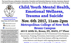 NYC Suicide Council’s “Child/Youth Mental Health, Emotional Wellness, Trauma and Suicide” – November 6