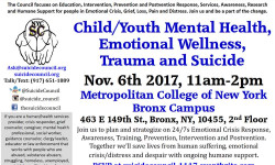 NYC Suicide Council’s “Child/Youth Mental Health, Emotional Wellness, Trauma and Suicide” – November 6