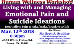 SISFI invites you to a presentation on “Living With and Managing Emotional Pain and Suicide Ideations”: March 12