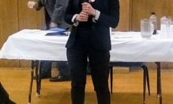 Then-challenger  Alessandra Biaggi addressing the Ben Franklin Independent Democratic Club in 2018. Credit: Bob Press