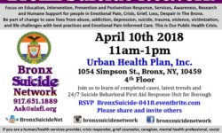Bronx Suicide Network Meeting, Tuesday April 10th, 11am at Urban Health Plan