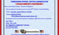 49th Precinct Community Council Meeting on Tuesday, April 30th, 7:30PM
