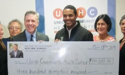 The facsimile check for $334,000 given to Union Community Health Center by CM Torres.  [Credit: Robert Press]